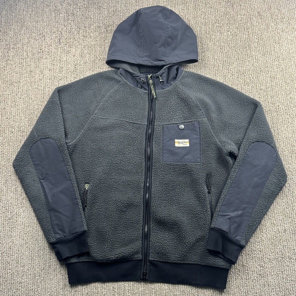 Howler Bros Mens M Chisos Fleece Parka Full Zip Jacket Sherpa Hood Grey